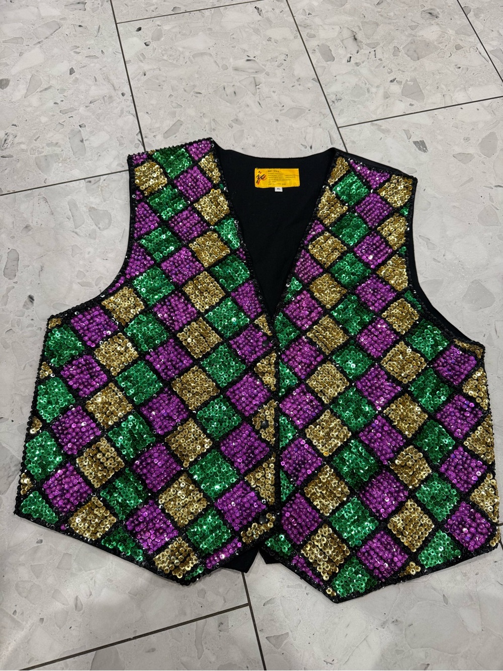 Vintage JC handmade sequin vest is a dressy, unisex garment Size XL